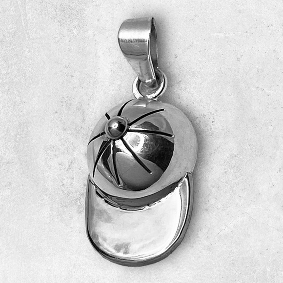 925 Mexico Sterling Silver Baseball Softball Sports Cap Hat LARGE Pendant - Picture 5 of 5